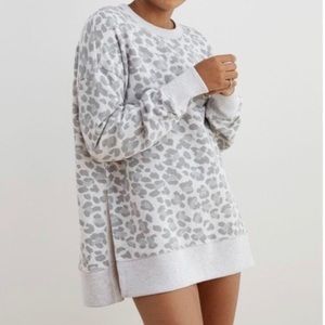 Aerie Leopard Gray Desert Oversized Sweatshirt Slit Sides